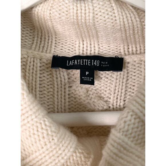 Lafayette 148 New York Cable-Knit Turtleneck Sweater Ivory Cream Women's Petite - Picture 7 of 8